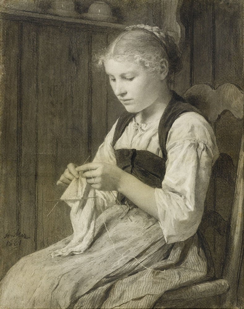 Albert Anker - Strickendes